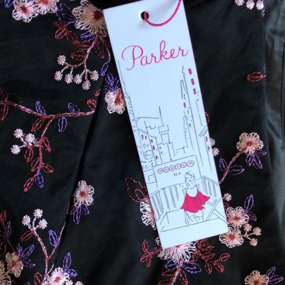Parker Luana Black Floral Embroidered Halter Mini Dress 2 NEW - Picture 8 of 11